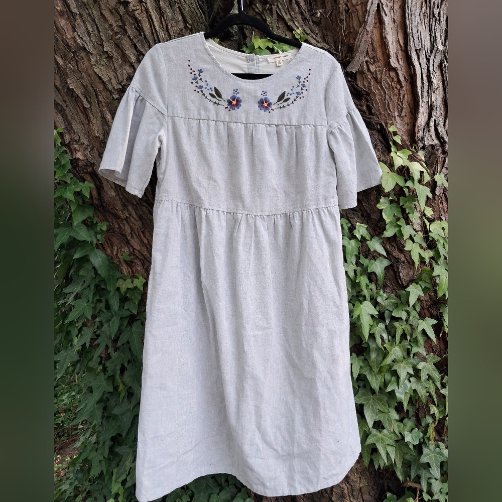 Orange Creek Linen Cotton Blend Embroidered Dress Size Medium